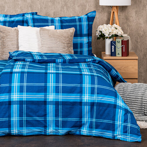 Lenjerie de pat din flanelă 4Home Blue plaid, 160 x 200 cm, 70 x 80 cm