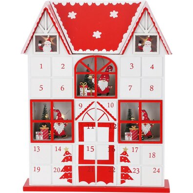 Calendar de advent cu lumini LED Santa´s house roșu, 29 x 7 x 37 cm