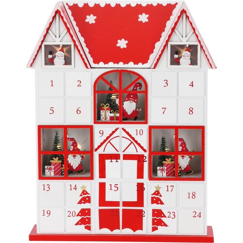 Calendar de advent cu lumini LED Santa´s house roșu, 29 x 7 x 37 cm