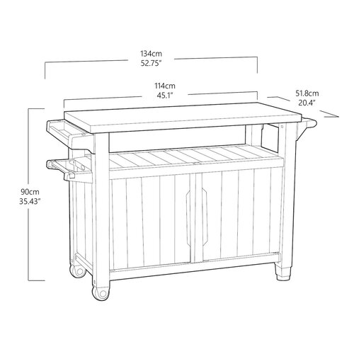 Masă multifuncțională pentru grătar de grădină Keter UNITY XL 270l grafit, 134 x 52 x 90 cm