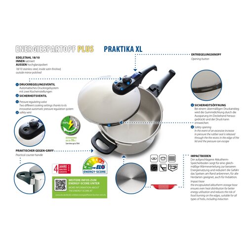 Elo 99266 Tlakový hrnec s napařovacím košíkem Praktika XL 6 l