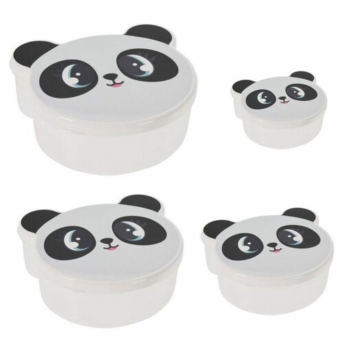 Sada detských desiatových boxov Panda, 4 ks, 200 ml, 300 ml, 500 ml a 750 ml