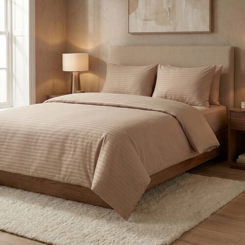 Kvalitex Satin-Bettwäsche Stripe Beige, 140 x 200 cm, 70 x 90 cm