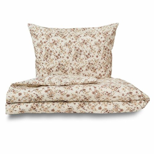 Kvalitex Krepp-Bettwäsche Blumenmuster beige, 240 x 200 cm, 2x 70 x 90 cm