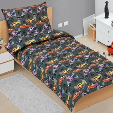 Bellatex Дитяча бавовняна постільна білизна JuniorCadillac сіра, 140 x 200 см, 70 x 90 см