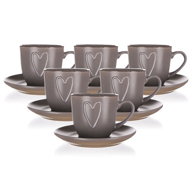 Banquet Skodelica s podstavkom HEART 260 ml,rjava, 6 kos