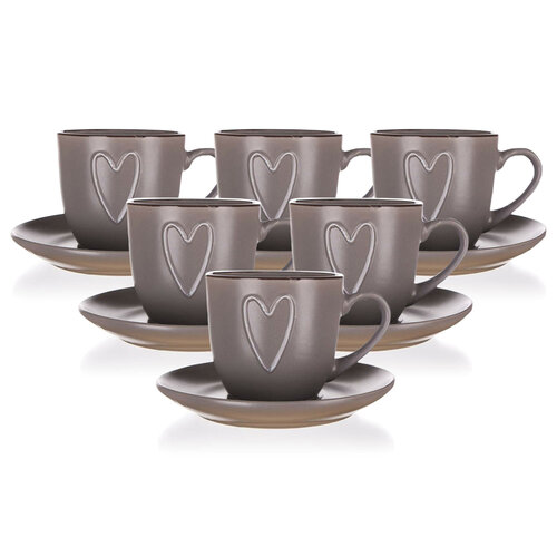 Banquet Skodelica s podstavkom HEART 260 ml,rjava, 6 kos