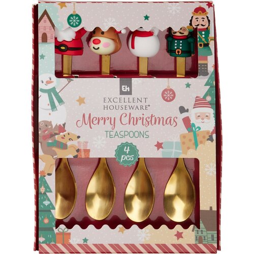Set de 4 lingurițe aurii cu decor de Crăciun