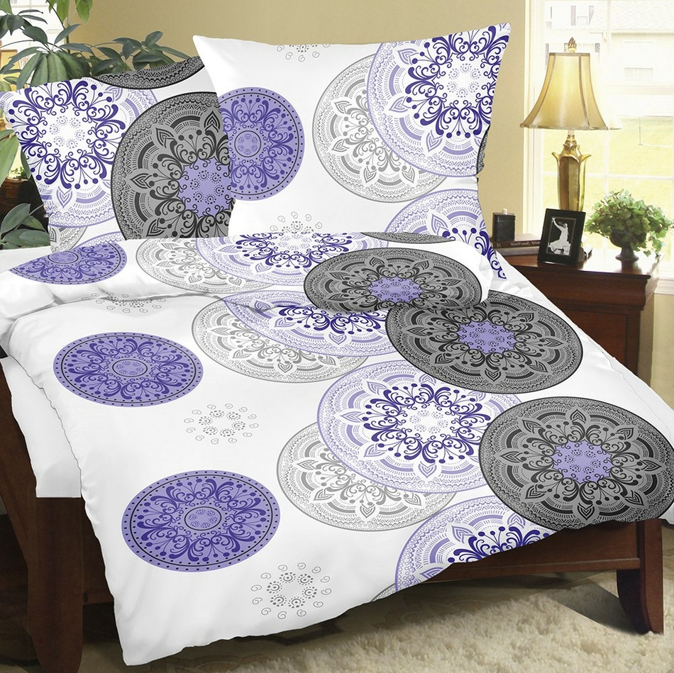 Bellatex Krepové povlečení Mandala fialová, 140 x 220 cm, 70 x 90 cm