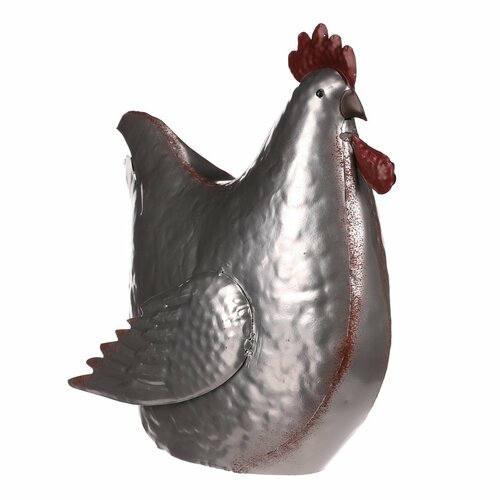 Metalowa dekoracja Srebrna kura, 28 x 15 x 30 cm