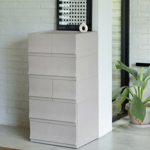 Modulare Aufbewahrungsbox Wave twin Wood mit Rollen, 54,6 x 43,4 x 22 cm