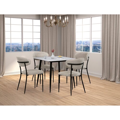 Esstisch 80 x 80 cm, Keramik und Marmor, weiß
