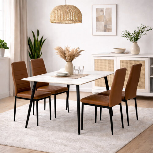 Scaune de sufragerie CORIA DINING, piele ecologică negru, 6 bucăți
