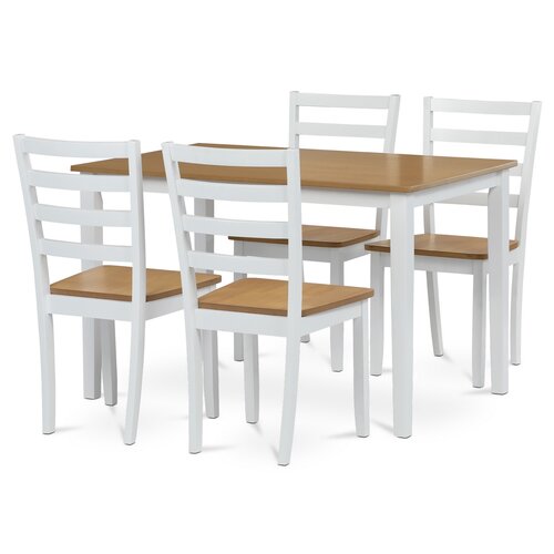 Set de masă din lemn masiv, 5 piese, stejar, alb