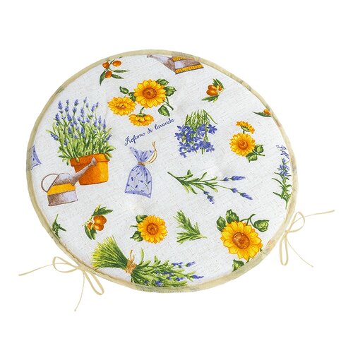 Bellatex rundes glattes Sitzkissen EMA Lavendel lila, gelb, Durchmesser 40 cm