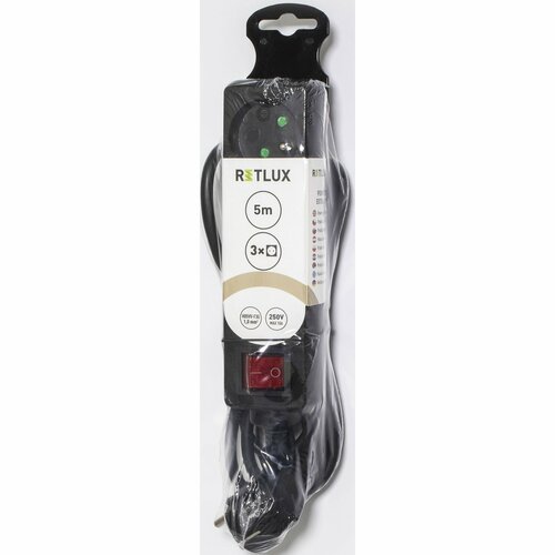 Retlux RPC 21B Predlžovací kábel s vypínačom čierna, 3 zásuvky, 5 m