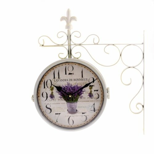 Kovové obojstranné hodiny Lavande bouquet, 36 x 40 x 6,5 cm