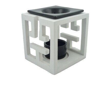 Lampa zapachowa, drewno i ceramika, biała