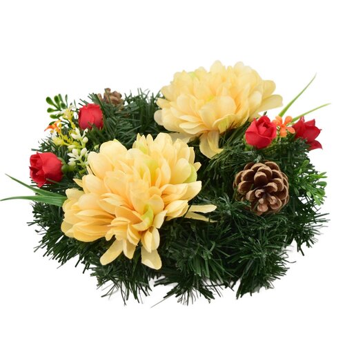 Coroană funerară Crizanteme portocalii, 20 cm