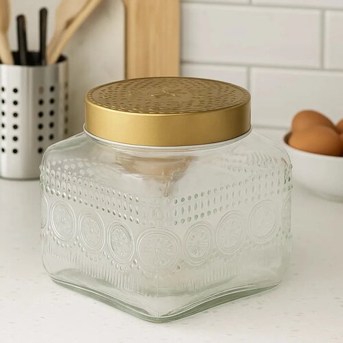 Altom Vorratsdosen-Set aus Glas mit goldenem Deckel Daisy 1,3 l, 4 Stück