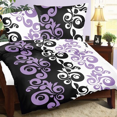 Pościel satynowa Lucie Retro fioletowy, 240 x 220 cm, 2 szt. 70 x 90 cm