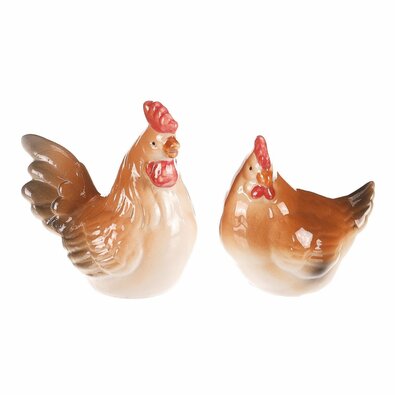 Ceramiczna dekoracja Kurka i kogut, 8 x 8 x 6 cm,zestaw 2 sztuki