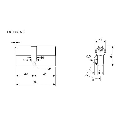Циліндр Richter ES.30/35.MS 30+35 мм, 6 ключів