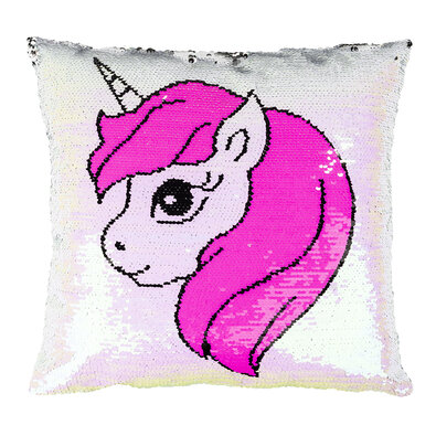Pernuță Unicorn cu paiete, roz, 40 x 40 cm