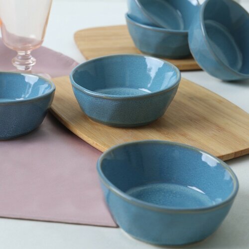 Set mit 6 Steingutschalen Facetta 12 cm, türkis