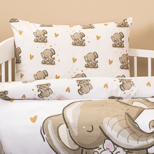 Lenjerie de pat copii, din bumbac, 4HomeElefănței, 100 x 135 cm, 40 x 60 cm
