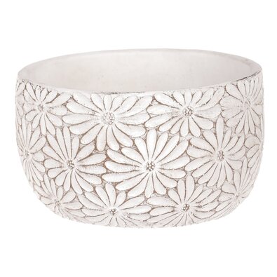 Übertopf aus Beton mit Blumen, 17 x 9 cmweiß  ,