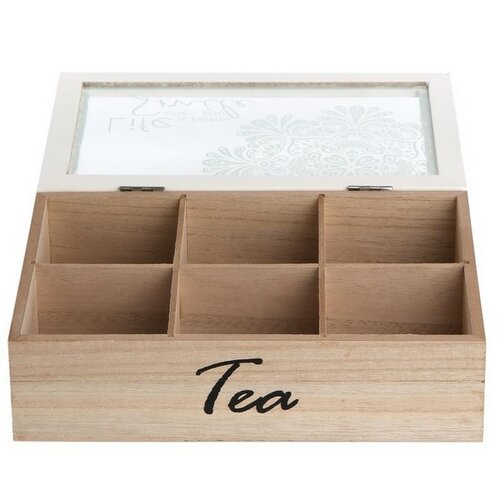 Cutie plicuri ceai Altom din lemn cu capac de sticlă, 24 x 16 x 7 cm