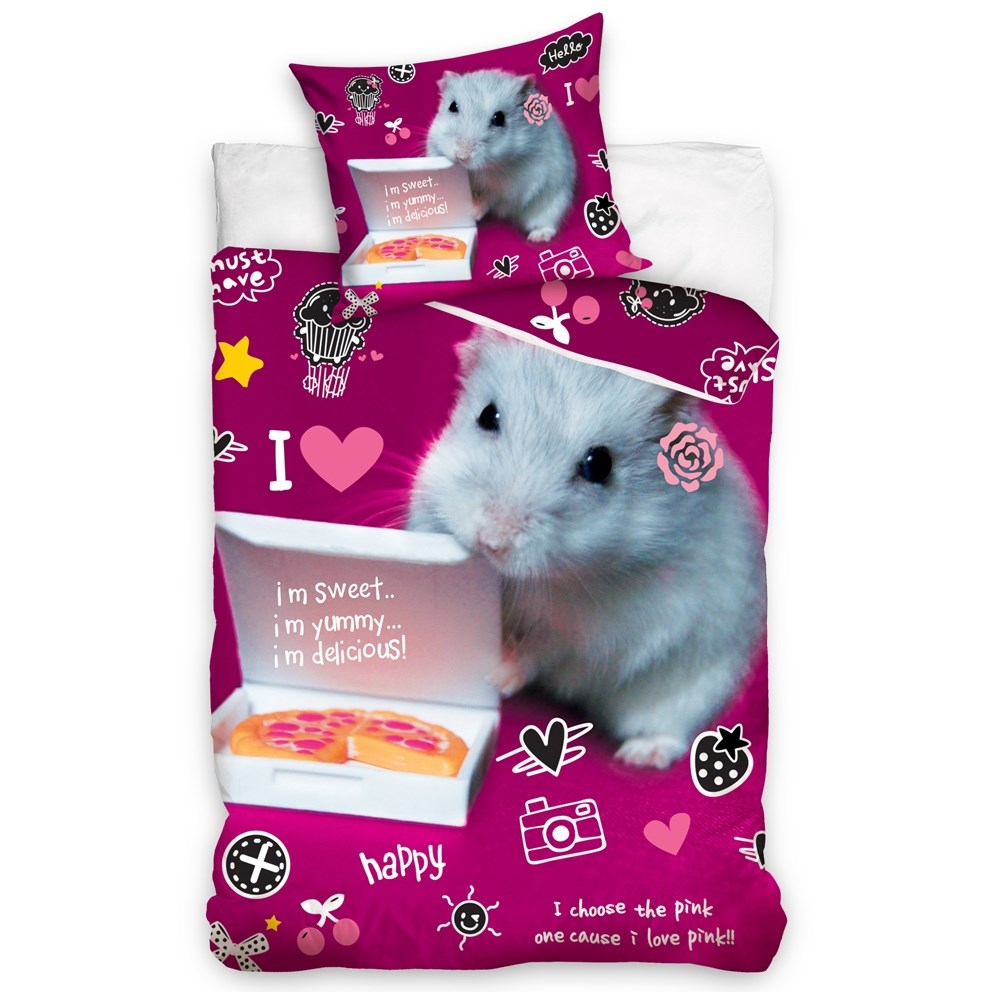 Carbotex Detské bavlnené obliečky Škrečok ružová, 140 x 200 cm, 70 x 90 cm