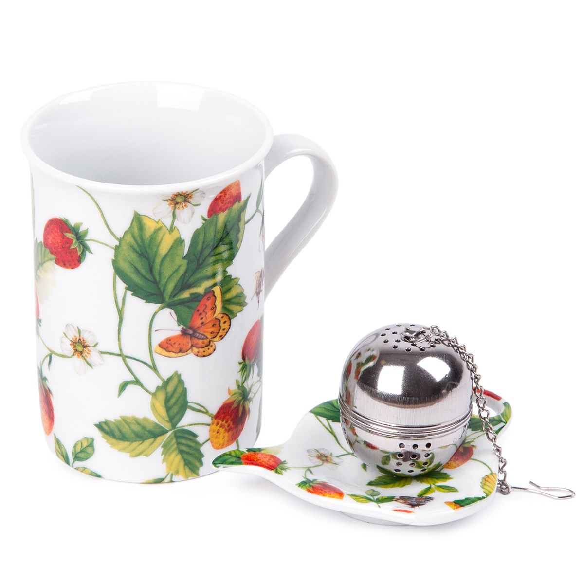 Sada hrnčeka 250 ml, čajítka a tanierika Jahoda