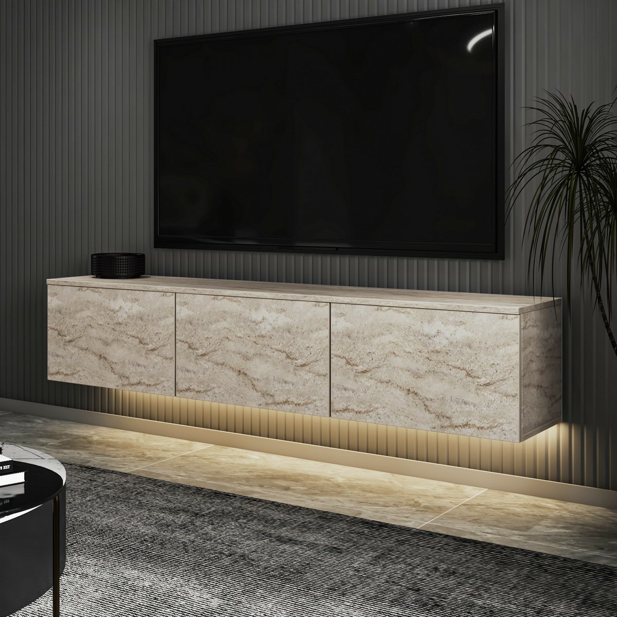 Televízny stolík Neon Illuminated Travertine