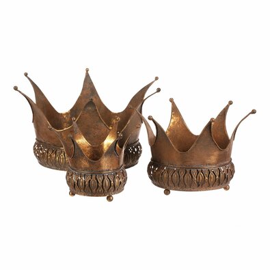 Cutie metalică decorativă Coroana de aur, set de 3bucăți, auriu