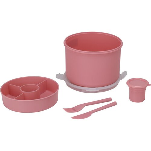 Caserolă de prânz cu bol pentru dressing șicu tacâmuri, roz