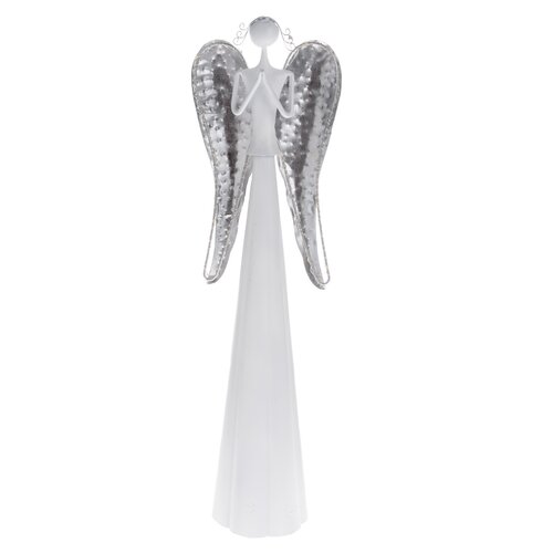 Velký dekorační kovový LED anděl modlící se,  16 x 55 x 9,5 cm, bílá