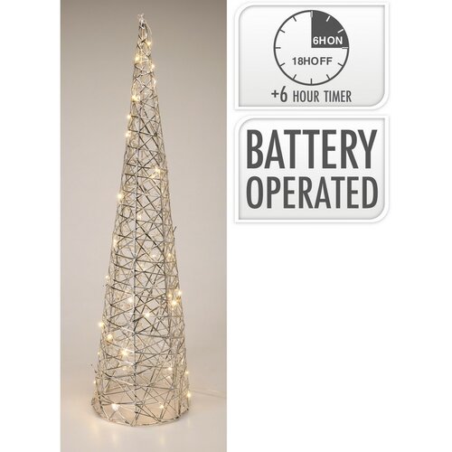 Vánoční svítící kužel Silver, 60 x 16 cm, 30micro LED, na baterie