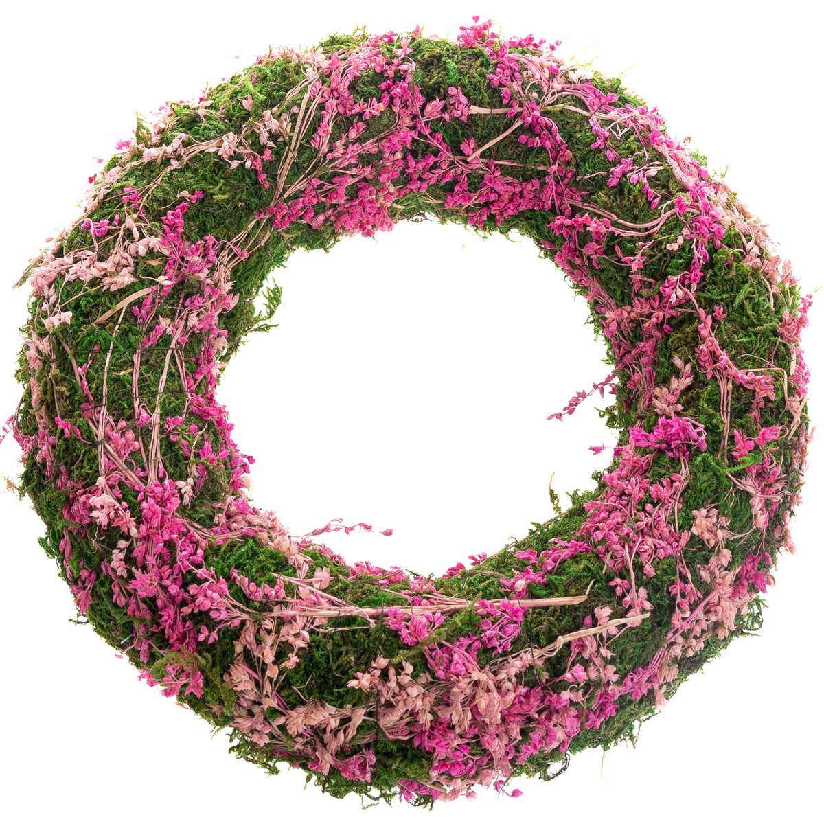 Měchový věnec se sušenými kvítky, růžová, 30 x 7 cm