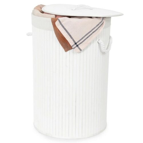 Compactor Coș pentru rufe murdare Bamboo rotund, alb