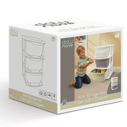 Raft din plastic pentru copii cu 3 sertare Dolu,36,5 x 58,5 x 38 cm