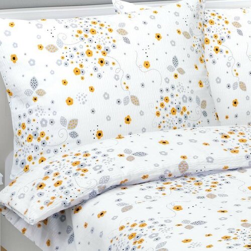 Bellatex Крепова постільна білизна Квіти сірий, жовтий, 140 x 200 см, 70 x 90 см