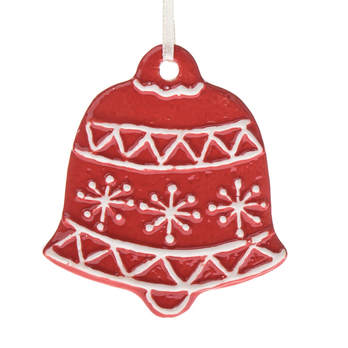 Ceramiczna zawieszka dekoracyjna Dzwonek, 9 x 8,7x 1 cm, czerwony piernik