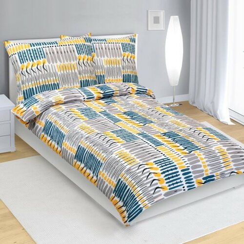 Bellatex Крепове постільна білизна Смужки синя,жовта, 140 x 200 см, 70 x 90 см