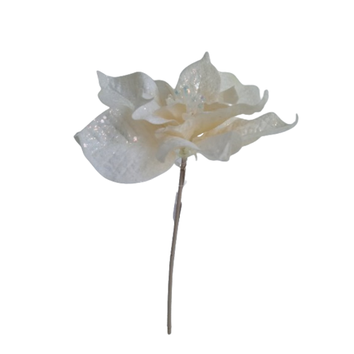 Umetna roža Poinsettia s bleščicami krem, 33 cm