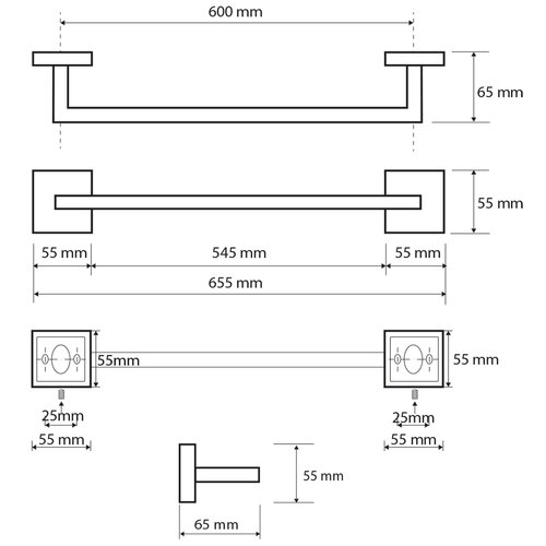 SAPHO XQ403 Suport pentru prosoape X-Square 65 cm,argintiu