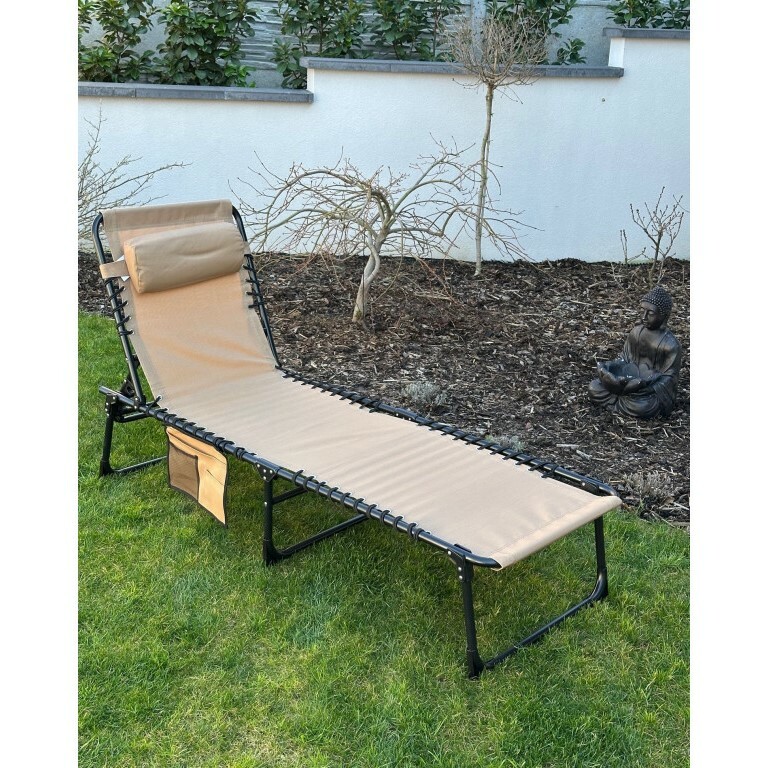 Șezlong pliabil cu geantă Aldotrade 190x58x30 cm, crem