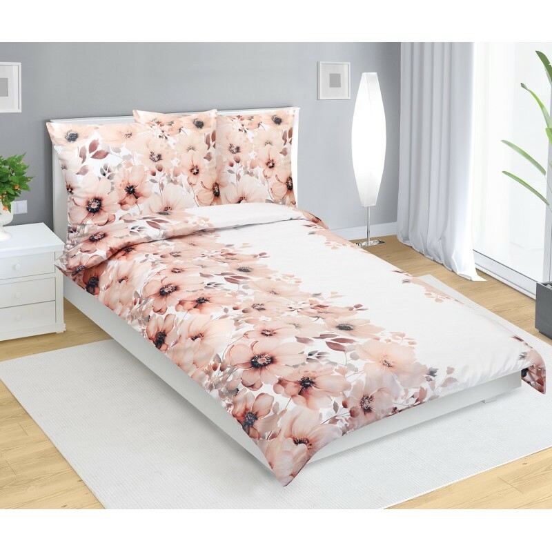 E-shop Bellatex Saténové obliečky Kvet lososový, 140 x 200 cm, 70 x 90 cm, 140 x 200 cm, 70 x 90 cm
