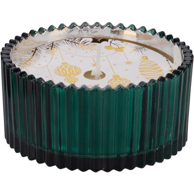 Karácsonyi gyertya üvegben, zöld, 150 g, 10 x 5 cm